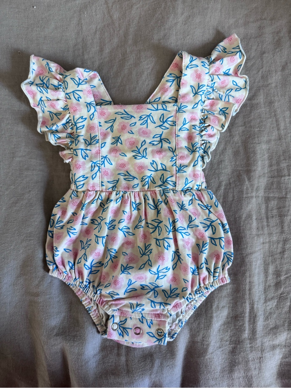 Girls Pink Floral Ruffle One-Piece Romper